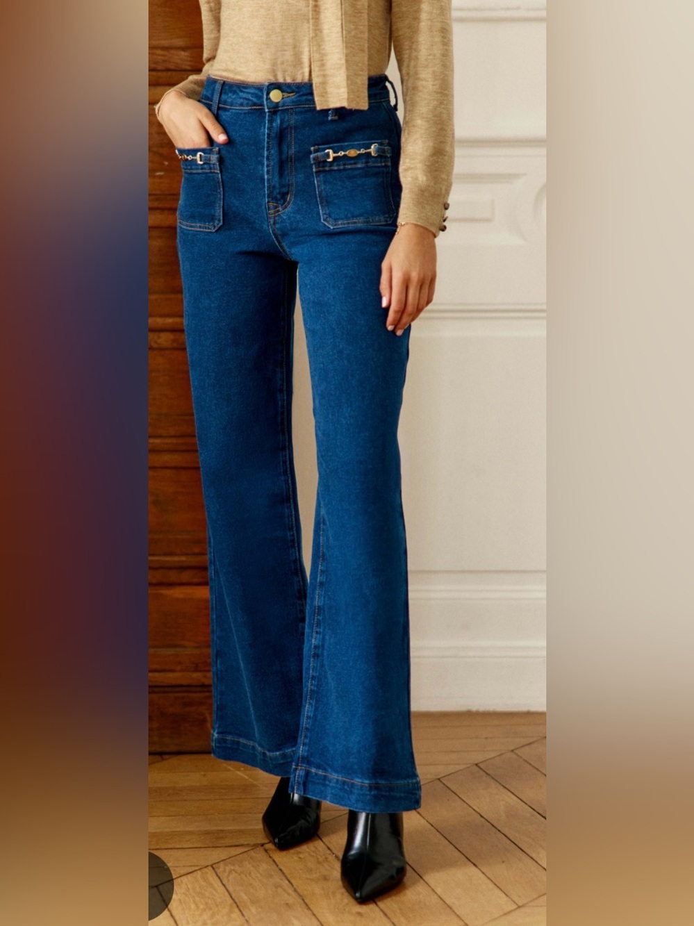 Ann Taylor Deep Blue Wide-Leg Flare Jeans